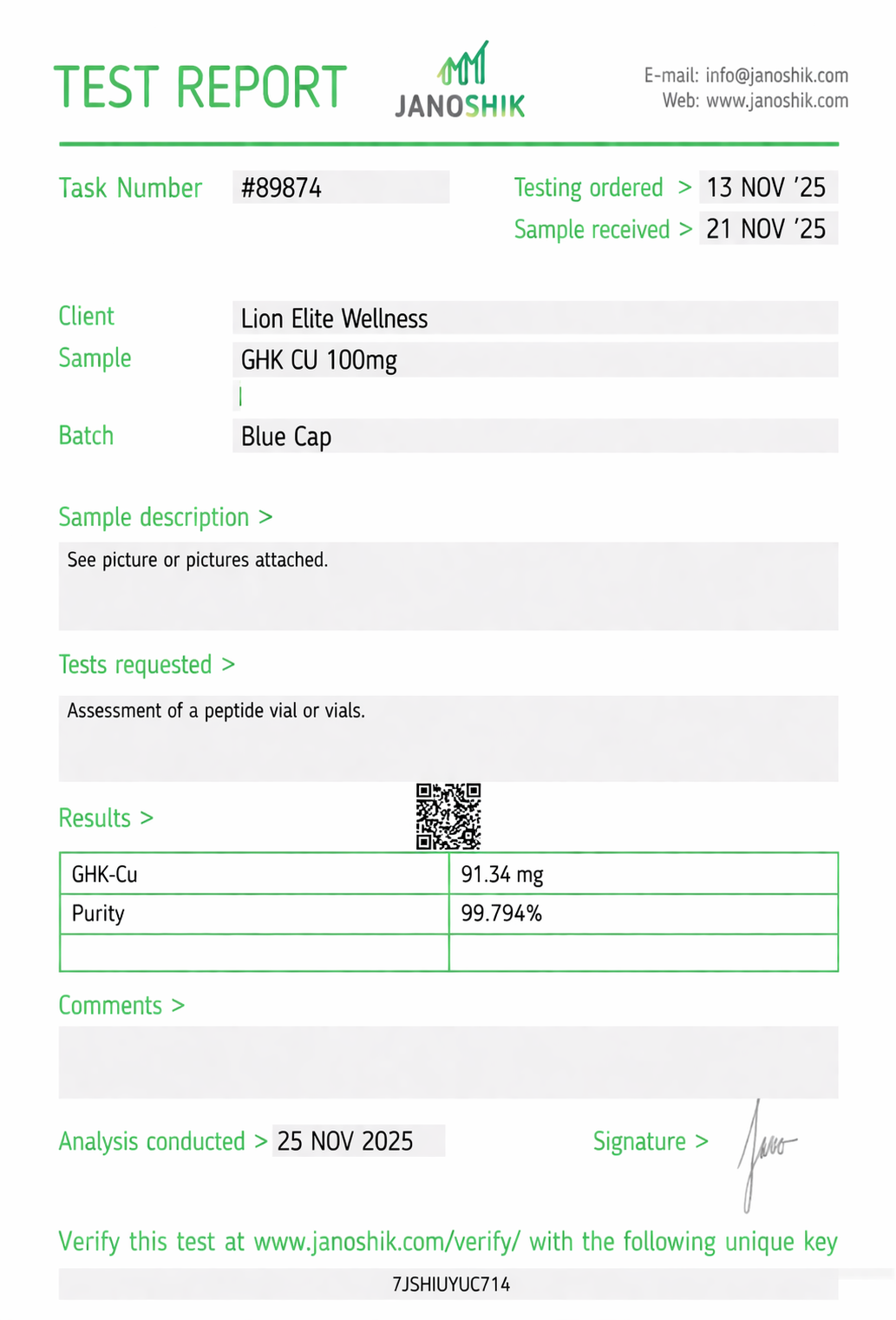 GHK-Cu Certificate of Analysis