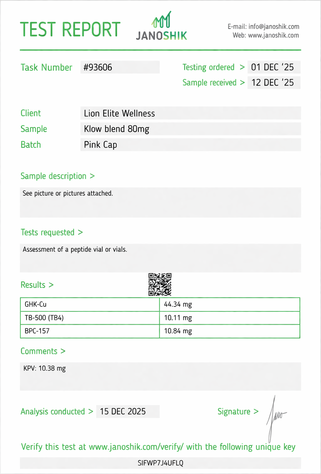 Klow Blend 80mg Certificate of Analysis