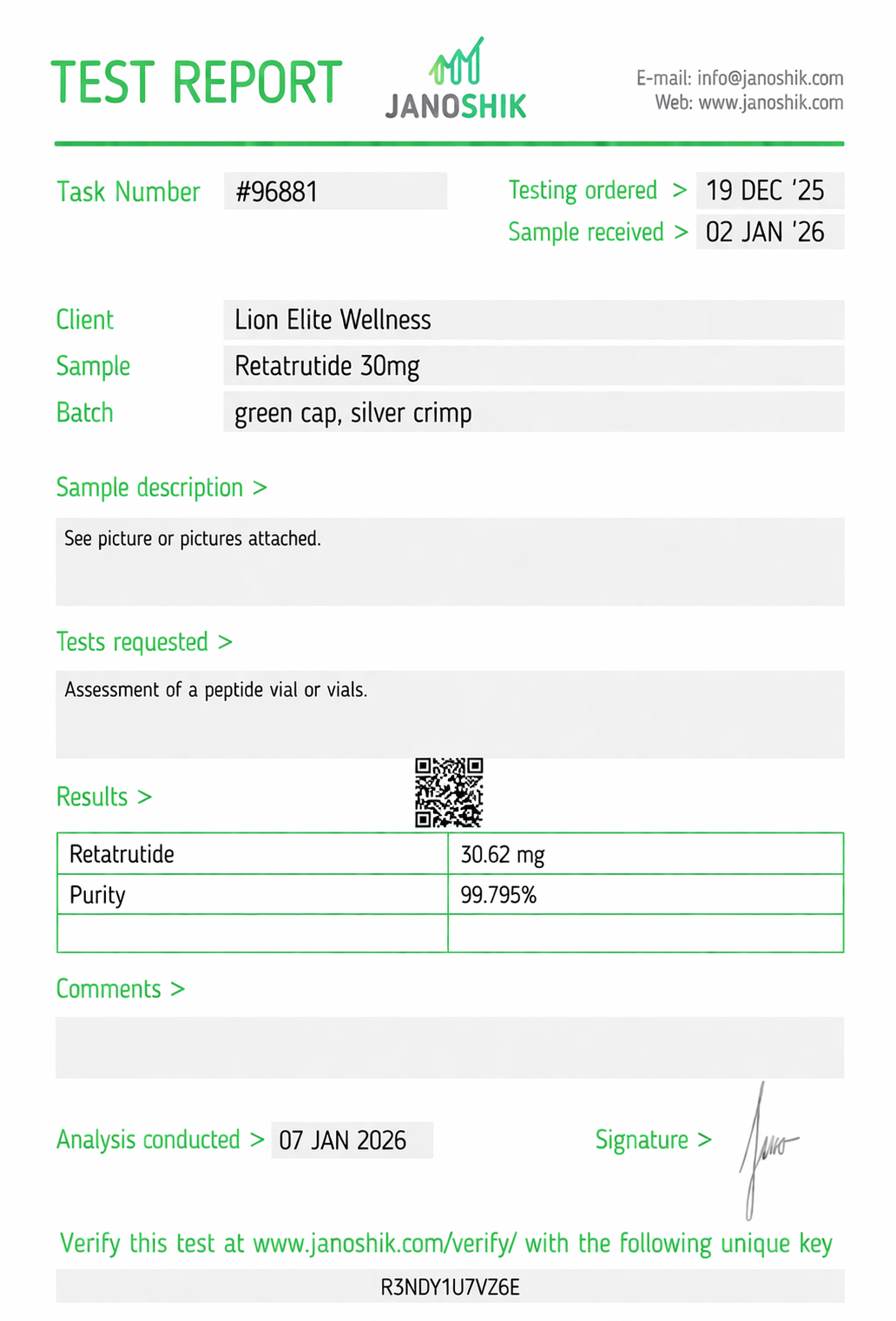 Retatrutide Certificate of Analysis