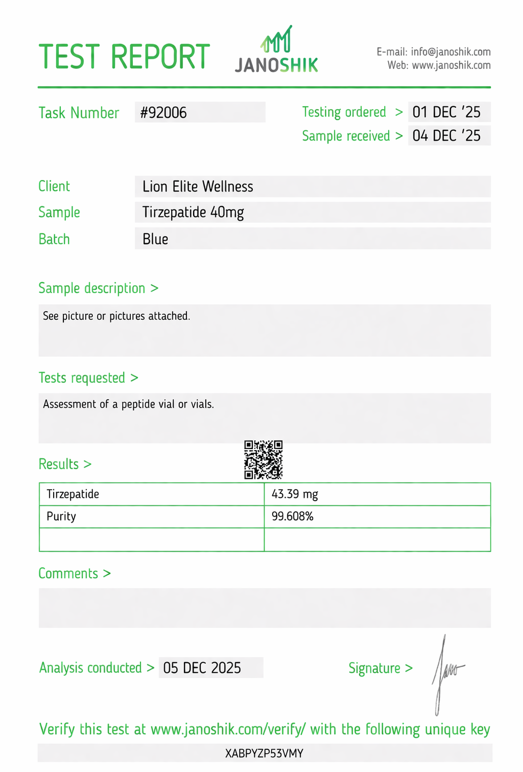 Tirzepatide Certificate of Analysis